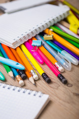 Pencils and pens student with a notebook