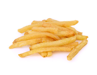 pile of appetizing french fries on a white background