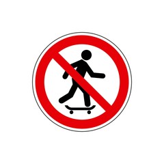 STOP! Do not ride a skateboard. Vector. The icon with a red contour on a white background. For any use. Warns.