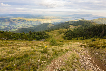 Summer sunset landscape in Carpathian mountains in Ukraine