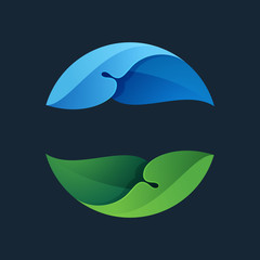 Green leaves icon. Ecology sphere logo.