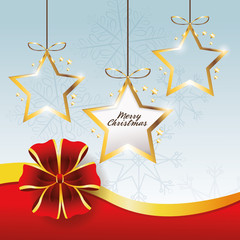 ribbon stars merry christmas celebration icon. Colorful design. Vector illustration