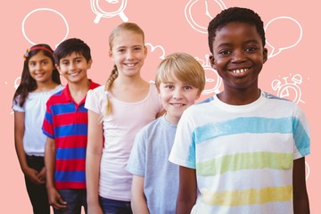 Composite image of smiling little school kids in school corridor