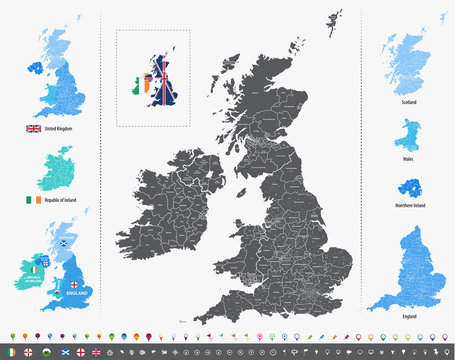 British Isles with administrative divisions vector map