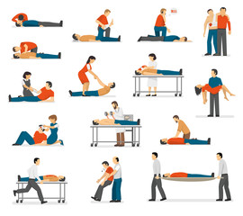 First Aid Emergency Flat Icons Set - obrazy, fototapety, plakaty