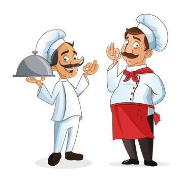 Man Chef Mustache Chefs Hat Person Plate Kitchen Restaurant Icon. Cartoon And Anime Design. Vector Illustration