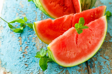 Fresh watermelon sliced  close up on the table