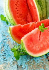 Fresh watermelon sliced  close up on the table