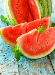 Fresh watermelon sliced  close up on the table