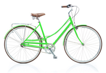 Fototapeta na wymiar Stylish womens green bicycle isolated on white