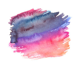 Pink and purple gradient color stain painted in watercolor on white isolated background