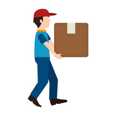 man delivery box hat pictogram dispatch service person vector illustration isolated