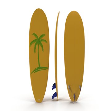 Set of surf boards on white 3D Illustration
