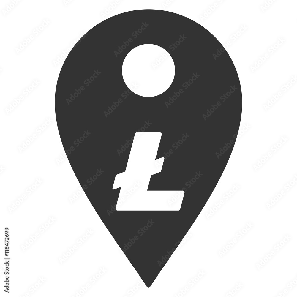 Poster litecoin map marker icon. vector style is flat iconic symbol with rounded angles, gray color, white 