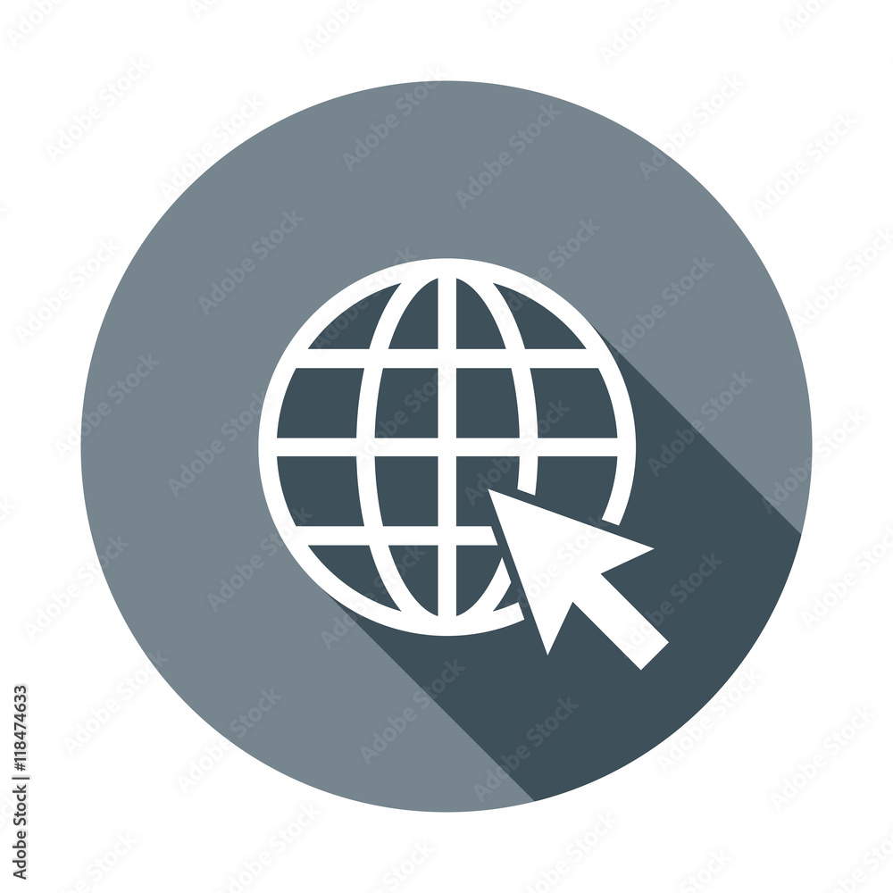 Poster go to web icon. internet flat vector illustration for website on round background with shadow.