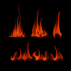 Vector Set of Different Red Scarlet Fire Flame Bonfire Isolated