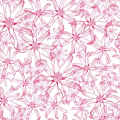 Seamless floral bright pattern. Large pink flowers - obrazy, fototapety, plakaty