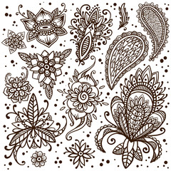 Mehndi elements vector set