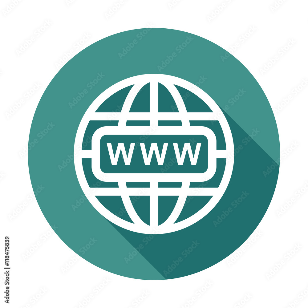 Fototapete go to web icon. internet flat vector illustration for website on round background with shadow.