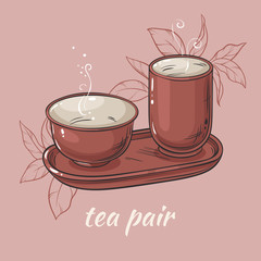 tea pair on color background