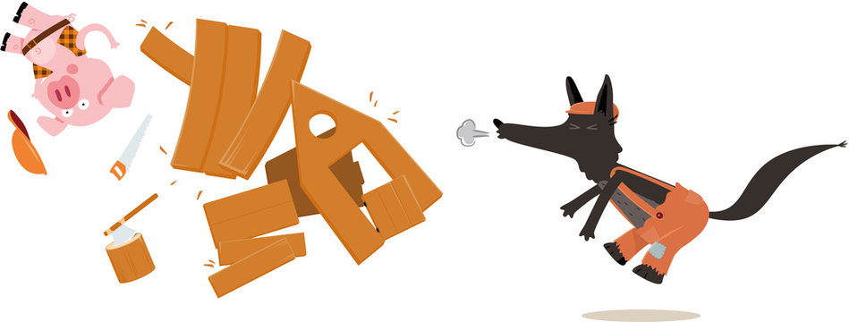 loup soufflant la maison en bois