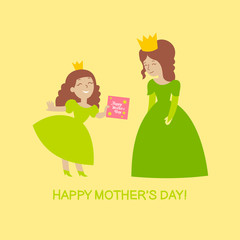 Cute little princess and the queen. Mother's day flat postcard.