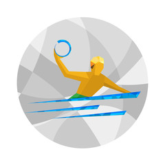 Water polo player with abstract patterns. Flat athlete vector icon. Sport Infographic - Water Polo vector clip art.
