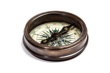 Old vintage compass isolated