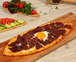 Turkish Pita with Pastrami and Egg
