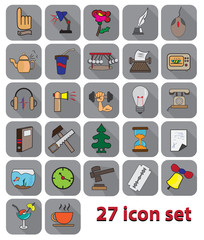 set of colored icons flat