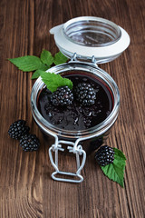 Fototapeta na wymiar Blackberry jam in the glass jar