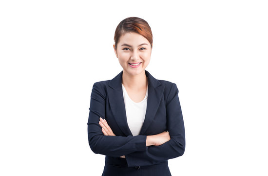 Portrait Of A Young Attractive Business Woman Isolated On White