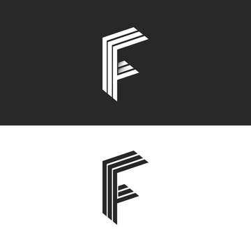 Letter F logo monogram initial, isometric geometric shape graphic design set 3D element, linear black and white business card emblem simple mockup