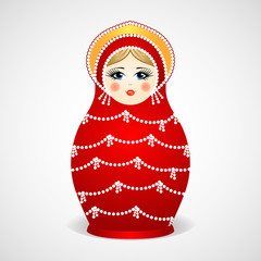Russian traditional wooden toys, babushka, matryoshka, simple beauty design element. Vector illustration. National culture concept. Retro doll background