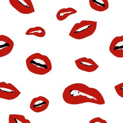 Vector icons of female lips print. Seamless background