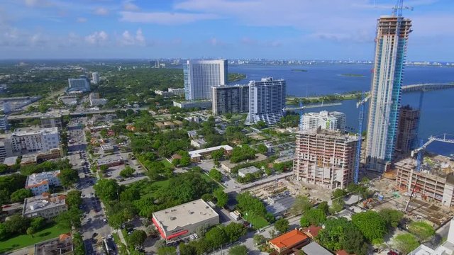 Aerial drone footage of Edgewater Miami construction sites 4k