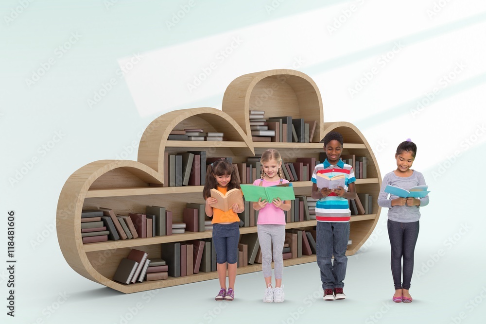 Poster composite image of elementary pupils reading