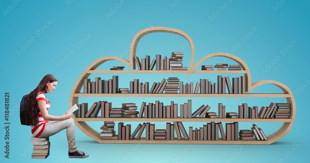 Aufkleber composite image of student reading book in library