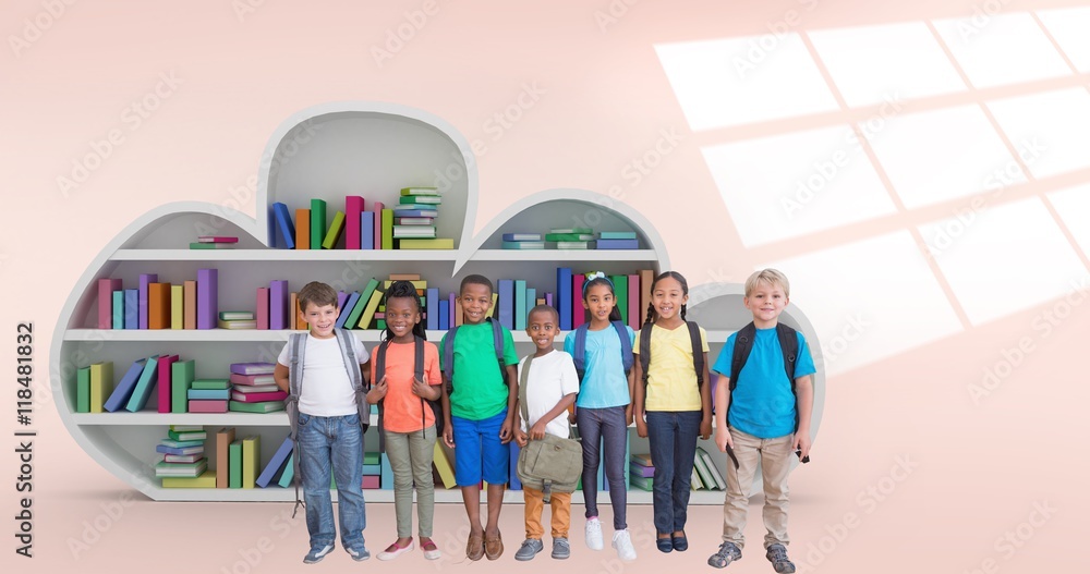 Poster composite image of cute pupils smiling at camera