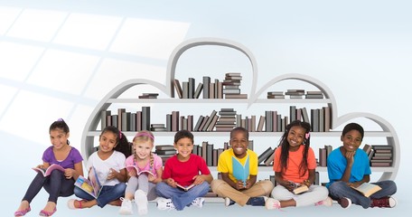 Composite image of elementary pupils reading books