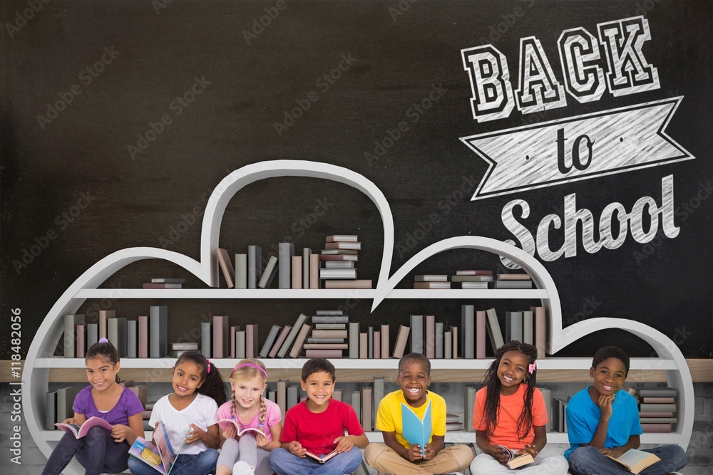 Poster composite image of elementary pupils reading books