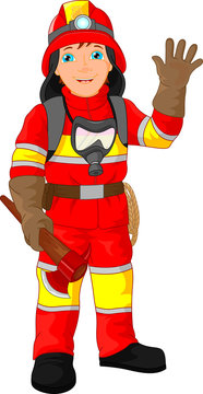 Fire fighter cartoon waving