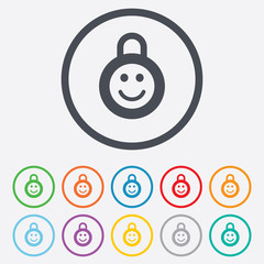 Child lock icon. Locker with smile symbol.