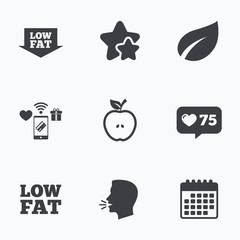 Low fat icons. Diets and vegetarian food signs.