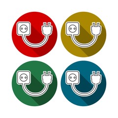 Wire, socket and electric plug line icon