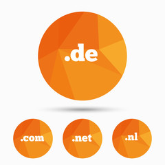 Top-level domains signs. De, Com, Net and Nl.