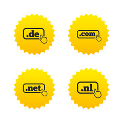 Top-level domains signs. De, Com, Net and Nl.