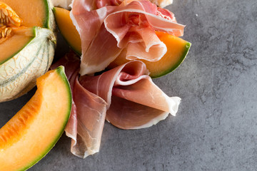 Ham mix. Jambon. Traditional Italian and Spanish salting, smoking, dry-cured dish - jamon Serrano...