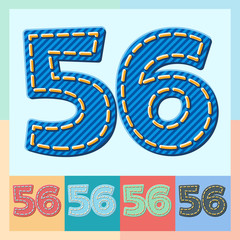 Vector jeans alphabet. Optional colorful graphic styles. Number 5 6