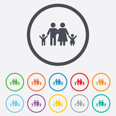 Family icon. Parents with children symbol.